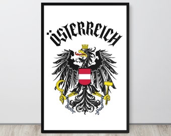 Austria Österreich Gerahmtes Poster, österreichisches Wappen, Bundeswappen, Austria Souvenir, österreichische Kulturerbe, Adler, schwarzer Österreich Text