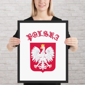 Polska Poland Framed Poster, Polish Coat of Arms, Godło, Poland Souvenir, Polish Heritage, Eagle, Red Polska Text