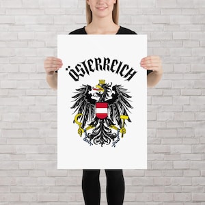 Austria Österreich Poster, Austrian Coat of Arms, Bundeswappen, Austria Souvenir, Austrian Heritage, Eagle, Black Österreich Text