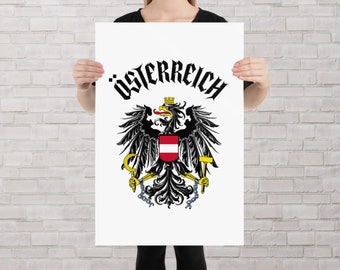 Austria Österreich Poster, österreichisches Wappen, Bundeswappen, Austria Souvenir, österreichische Kulturerbe, Adler, schwarzer Österreich Text