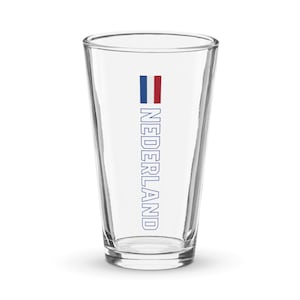 Nederland National Flag Shaker Pint Glass, The Netherlands, Holland, de Nederlandse vlag, Dutch Flag with Blue Outline Text Design