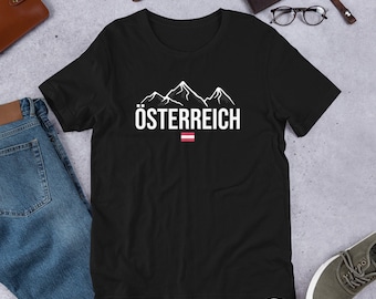 Austria Österreich Unisex T-Shirt The Alps Mountain Range Alpine Silhouette White