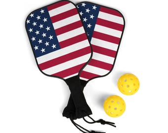 American Flag Pickleball Kit - USA Patriotic Design, Two Pickleball Paddles and Two Balls, Ideal for USA Fans, Durable & Stylish