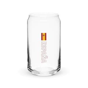 España Spain National Flag Can-Shaped Glass, Bandera de España, Vertical Spanish Flag with Red Outline Text Design