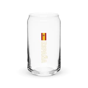 España Spain National Flag Can-Shaped Glass, Bandera de España, Vertical Spanish Flag with Yellow Outline Text Design