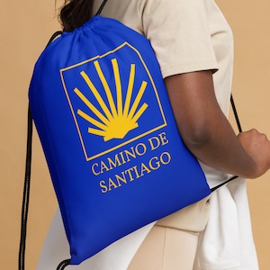 Bolsa com cordão Caminho de Santiago, Peregrinação, Presente Comemorativo, Concha do Caminho, Caminho de Santiago, Texto Amarelo