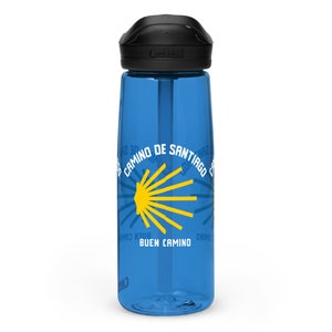 Camino de Santiago Shell White Text Sports Water Bottle, Journey and Pilgrimage Commemorative Gift, The Way of St. James, Buen Camino