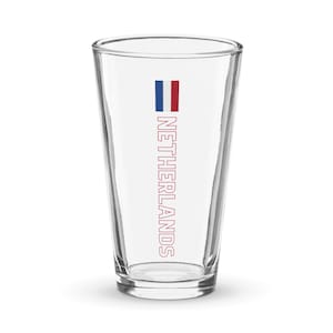The Netherlands National Flag Shaker Pint Glass, Nederland, Holland, de Nederlandse vlag, Dutch Flag with Red Outline Text Design