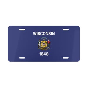 Flagge von Wisconsin Eitelkeitslizenzschild, Wisconsin-Zustands-Flaggen-Dekor, Wisconsin-Souvenir, Zustand von Wisconsin-Flagge, Reisegeschenk, Autogeschenk