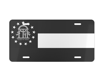 Flag of Georgia Vanity License Plate in Grayscale, Georgia State Flag Decor, Georgia Souvenir, State of Georgia, Blackout Color Scheme