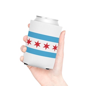 Chicago Flag Can Cooler, Koozie, 2 Size Options - Patriotic Beer Holder, Summer Drink Sleeve, Beverage Insulator, Tailgating Accessory, Gift