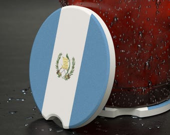 Soapstone Car Coaster - Guatemalan Flag Design, Flag of Guatemala, Guatemala Gift, Guatemalan Gift, I Love Guatemala, Car Gift, Auto Gift