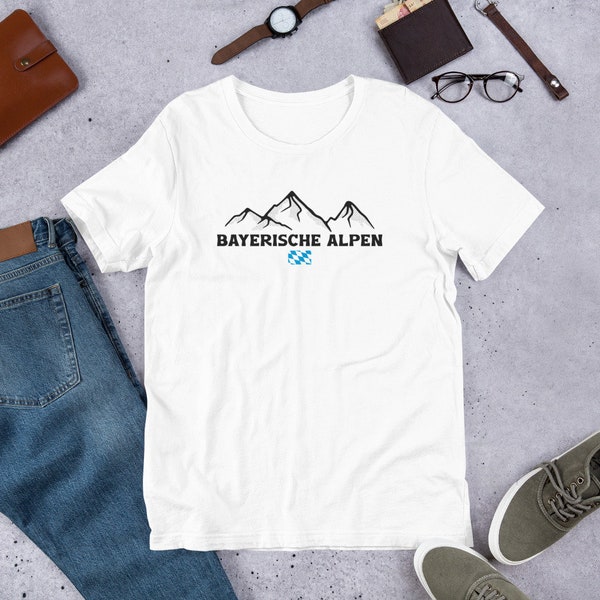 Bayerische Alpen Bavarian Alps Unisex T-Shirt The Alps Mountain Range Alpine Silhouette Black