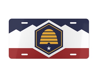 Flag of Utah Vanity License Plate, Utah State Flag Decor, Utah Souvenir, State of Utah Flag, Car Gift, Travel Gift