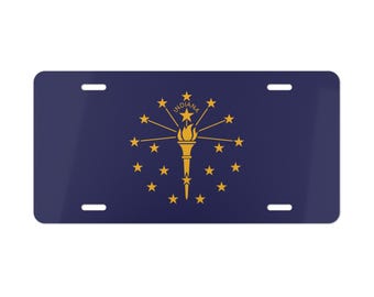 Flag of Indiana Vanity License Plate, Indiana State Flag Decor, Indiana Souvenir, State of Indiana Flag, Car Gift, Travel Gift