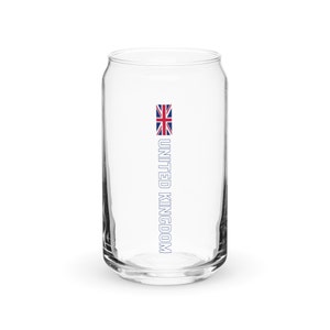 United Kingdom National Flag Can-shaped glass, UK, Union Jack, British Flag with Blue Outline Text Design