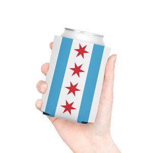 Vertical Chicago Flag Can Cooler, Koozie, 2 Size Options - Patriotic Beer Holder, Summer Drink Sleeve, Beverage Insulator, Tailgating Gift
