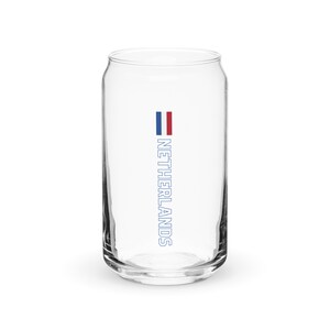 The Netherlands National Flag Can-shaped glass, Nederland, Holland, de Nederlandse vlag, Dutch Flag with Blue Outline Text Design