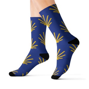 Calcetines de Sublimación, Diseño Camino de Santiago, Concha de Vieira, Regalo Conmemorativo de Peregrinación, Camino de Santiago, Buen Camino