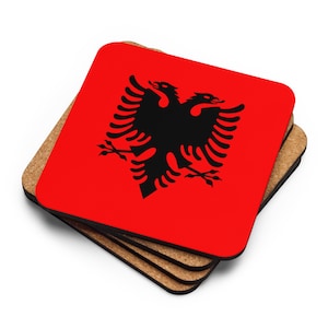 Albania Flag Cork-Back Coaster, Shqipëri, Shqipëria, Albanian Flag, Travel Souvenir, Drinkware, Gift for Albania Lovers, Single Coaster