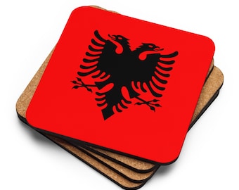 Albania Flag Cork-Back Coaster, Shqipëri, Shqipëria, Albanian Flag, Travel Souvenir, Drinkware, Gift for Albania Lovers, Single Coaster