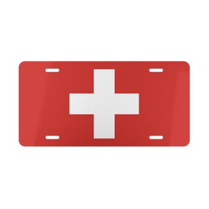Vlag van Zwitserland ijdelheid nummerplaat, autonummerplaat, decor Zwitserland, patriottisch geschenk, Zwitserse vlag autolabel, decor Zwitserse vlag