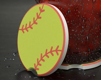 Posavasos de esteatita para coche - Diseño de sóftbol, Regalo de sóftbol, Me encanta el sóftbol, Posavasos para coche, Accesorios para vehículos