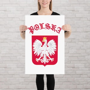 Polska Poland Poster, Polish Coat of Arms, Godło, Poland Souvenir, Polish Heritage, Eagle, Red Polska Text
