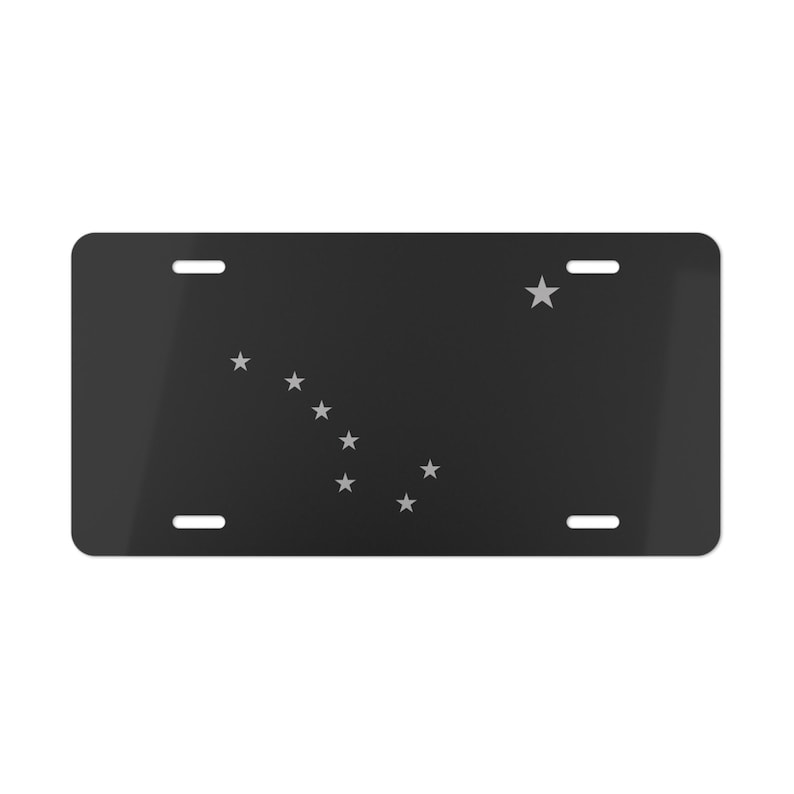 Flag of Alaska Vanity License Plate in Grayscale, Alaska State Flag Decor, Alaska Souvenir, State of Alaska, Blackout Color Scheme image 1