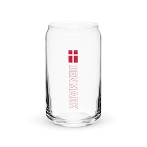 Denmark National Flag Can-Shaped Glass, Danmark, Dannebrog, Vertical Danish Flag with Red Outline Text Design