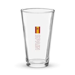 Spain España National Flag Shaker Pint Glass, Bandera de España, Vertical Spanish Flag with Red Outline Text Design
