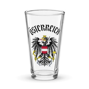 Austria Österreich Shaker Pint Glass, Austrian Coat of Arms, Bundeswappen, Austria Souvenir, Austrian Heritage, Eagle, Black Österreich Text