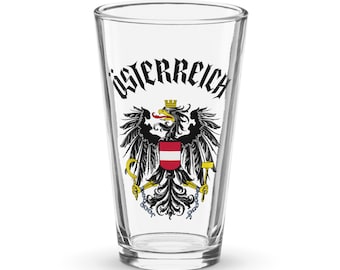 Austria Österreich Shaker Pint Glas, Österreichisches Wappen, Bundeswappen, Austria Souvenir, Austria Heritage, Eagle, Black Österreich Text