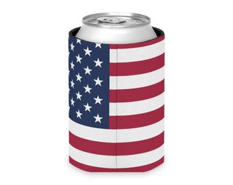 Refroidisseur de canette drapeau américain - cadeau Etats-Unis, porte-gobelet patriotique, canette Koozie, cadeau pour amateur de bière, pochette pour boisson