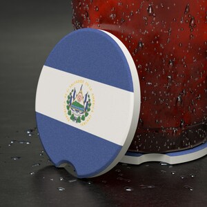 Soapstone Car Coaster - Salvadoran Flag Design, Flag of El Salvador, El Salvador Gift, Salvadoran Gift, I Love El Salvador, Car Gift, Auto