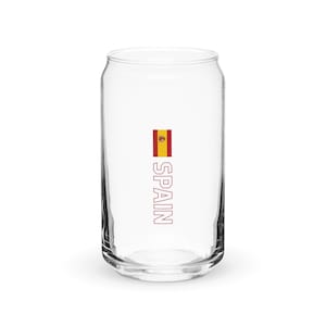 Spain España National Flag Can-Shaped Glass, Bandera de España, Vertical Spanish Flag with Red Outline Text Design