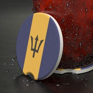 Soapstone Car Coaster - Barbadian Flag Design, Flag of Barbados, Barbados Gift, Barbadian Gift, I Love Barbados, Car Gift, Vehicle Gift