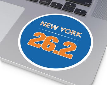 Klistermärke med löpdistans på New York Marathon 26,2, inspirerat av New York-sporter, vinyl, bildekal, stötfångardekal, laptopdekal, blå orange vit