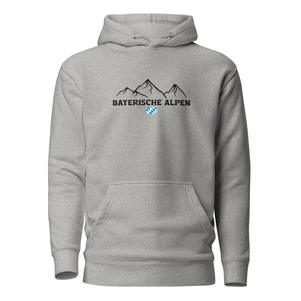 Bayerische Alpen Bavarian Alps Unisex Hoodie Hooded Sweatshirt The Alps Mountain Range Alpine Silhouette Black