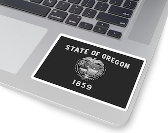Oregon State Flag (Front Side) Sticker - Grayscale/Blackout Color Scheme, Kiss-Cut Sticker, Flag of Oregon, State of OR, Oregon Gift