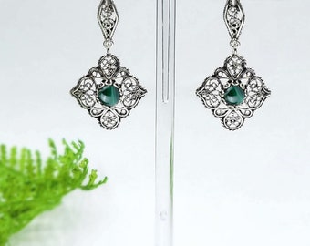 Pendientes cuelgan boho, ágata verde rubí plata filigrana arte cuelgan pendientes, joyería de piedras preciosas, joyería hecha a mano, regalo de San Valentín, regalo para la madre