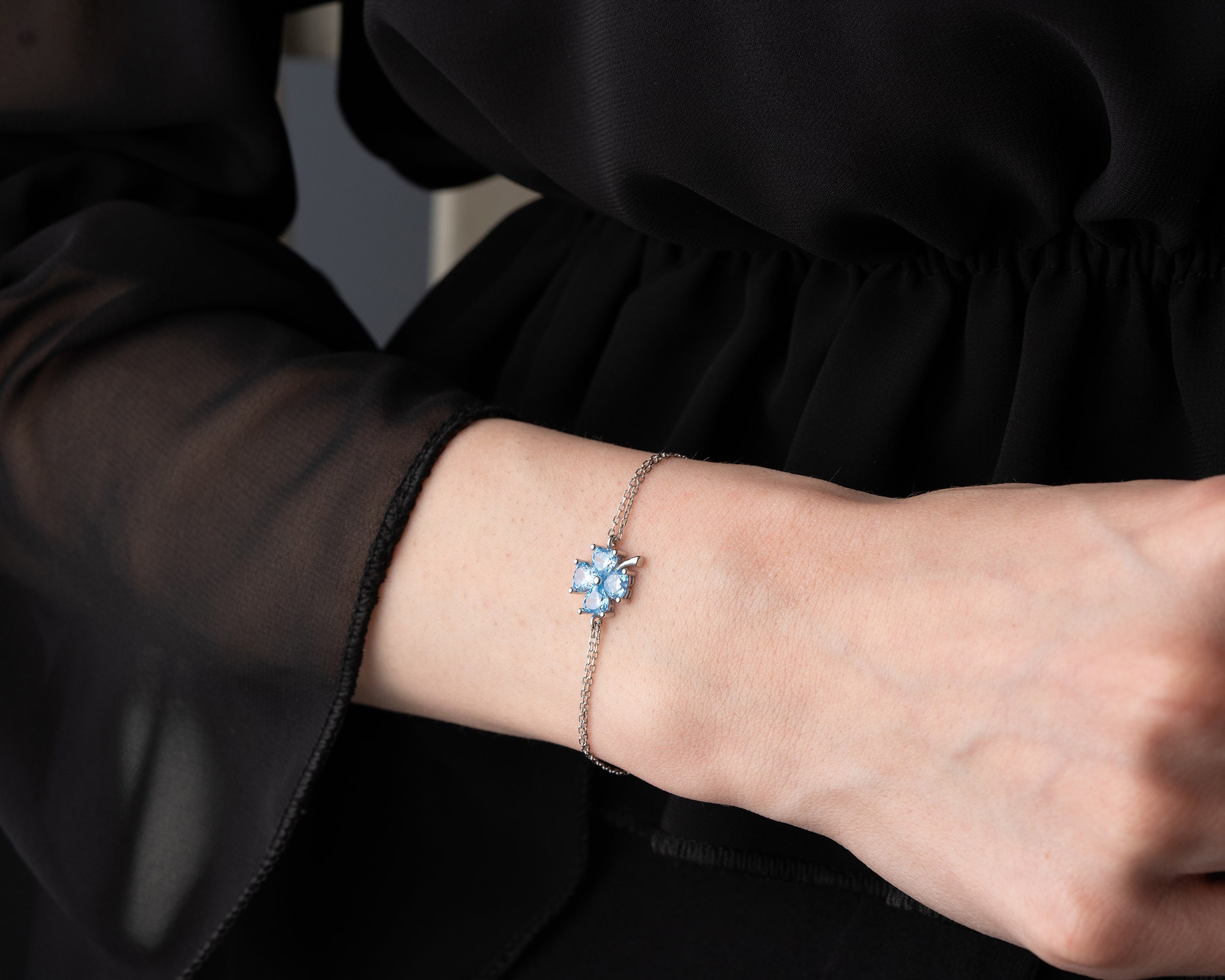 925 Sterling Silver Blue Mystic Four Leaf Topaz Clover