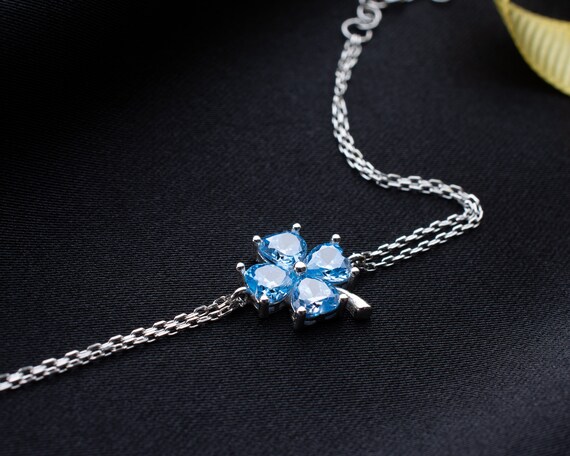 925 Sterling Silver Blue Mystic Four Leaf Topaz Clover