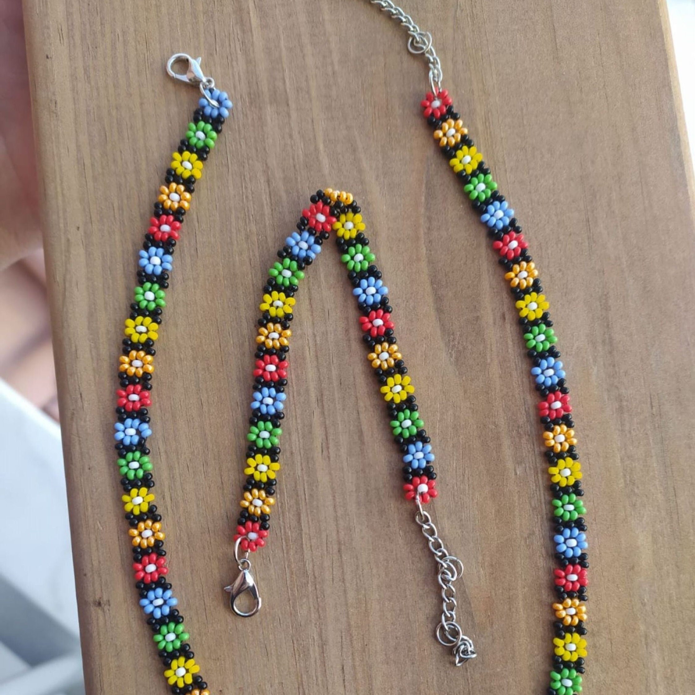 Beaded Handmade Bracelet, Floral Rainbow Beaded Christmas Necklace, Handmade jewelry, Gift for Women, Gift for Her,Valentines Gifts