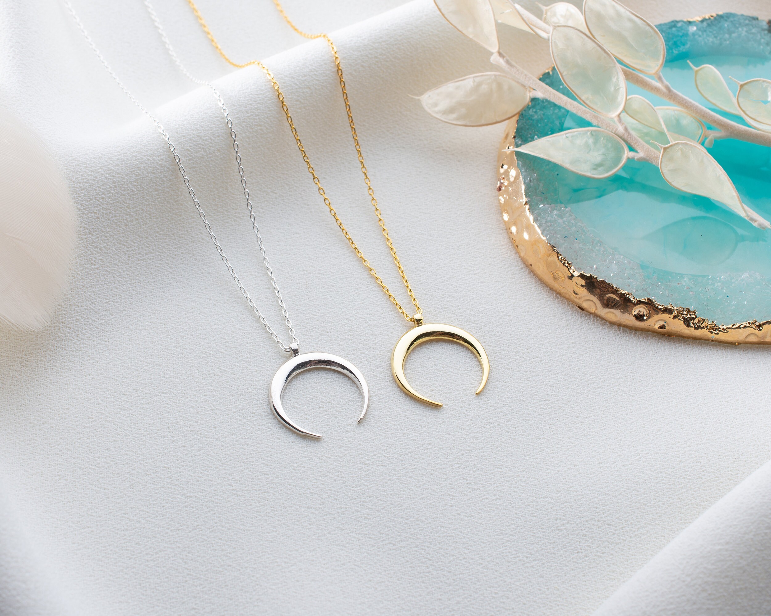 Upside down crescent moon necklace best sale silver