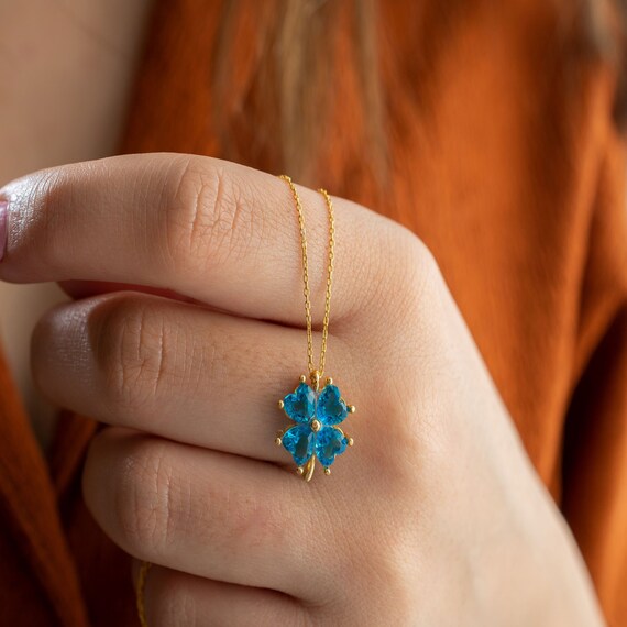 Blue Clover Necklace Four Leaf Clover 
