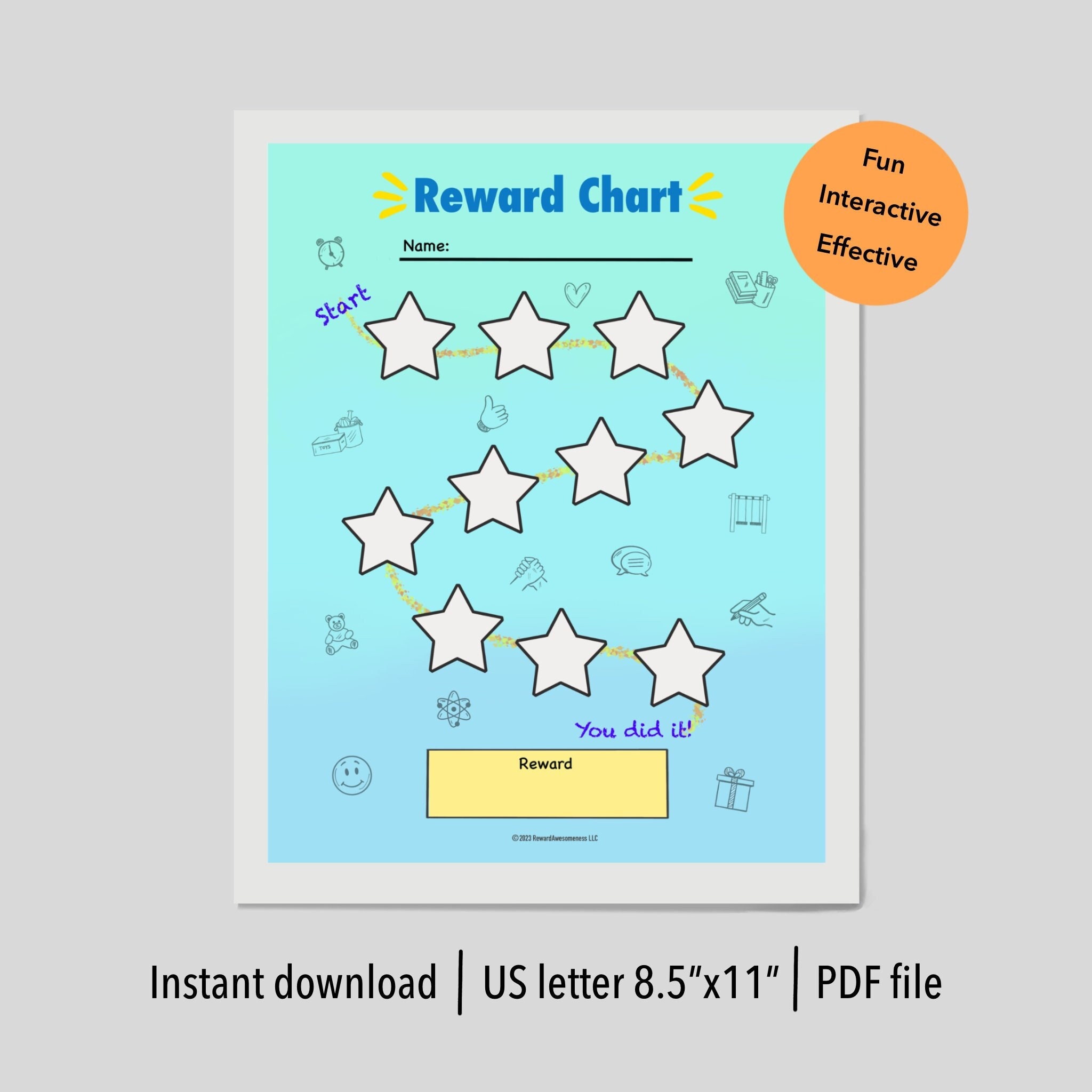 Color the Stars Reward Chart for Kids - Behavior Chart, Chore Chart ...