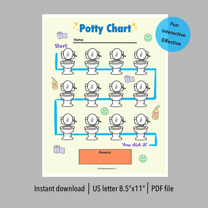 Color the Potties Potty Training Chart With Reward, Potty Chart, Printable, Downloadable, Potty