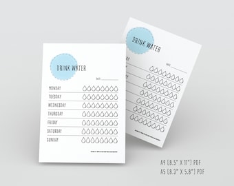 Simple Minimalist Water Tracker A4 and A5 Printable PDF