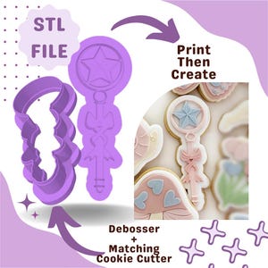 Fairy wand debosser & cookie cutter STL File, Fairy theme, Birthday Cookie Cutters, Digital Cookie Cutters, Baking Tools